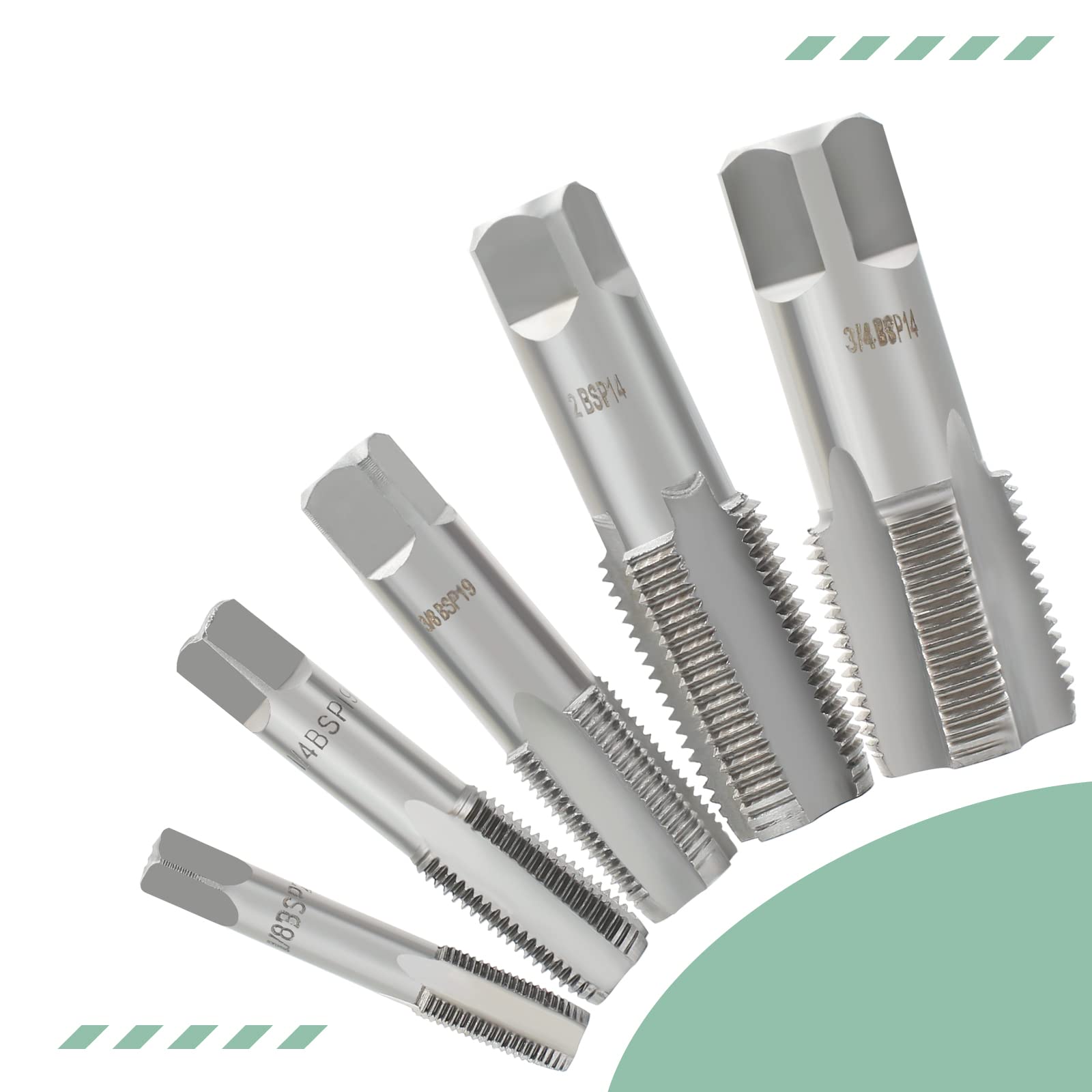 Lot de 5 tarauds filetés en acier haute vitesse - Filetage 55° - G1/8 G1/4 G3/8 G1/2 G3/4 - Pour l'industrie et la réparation automobile.