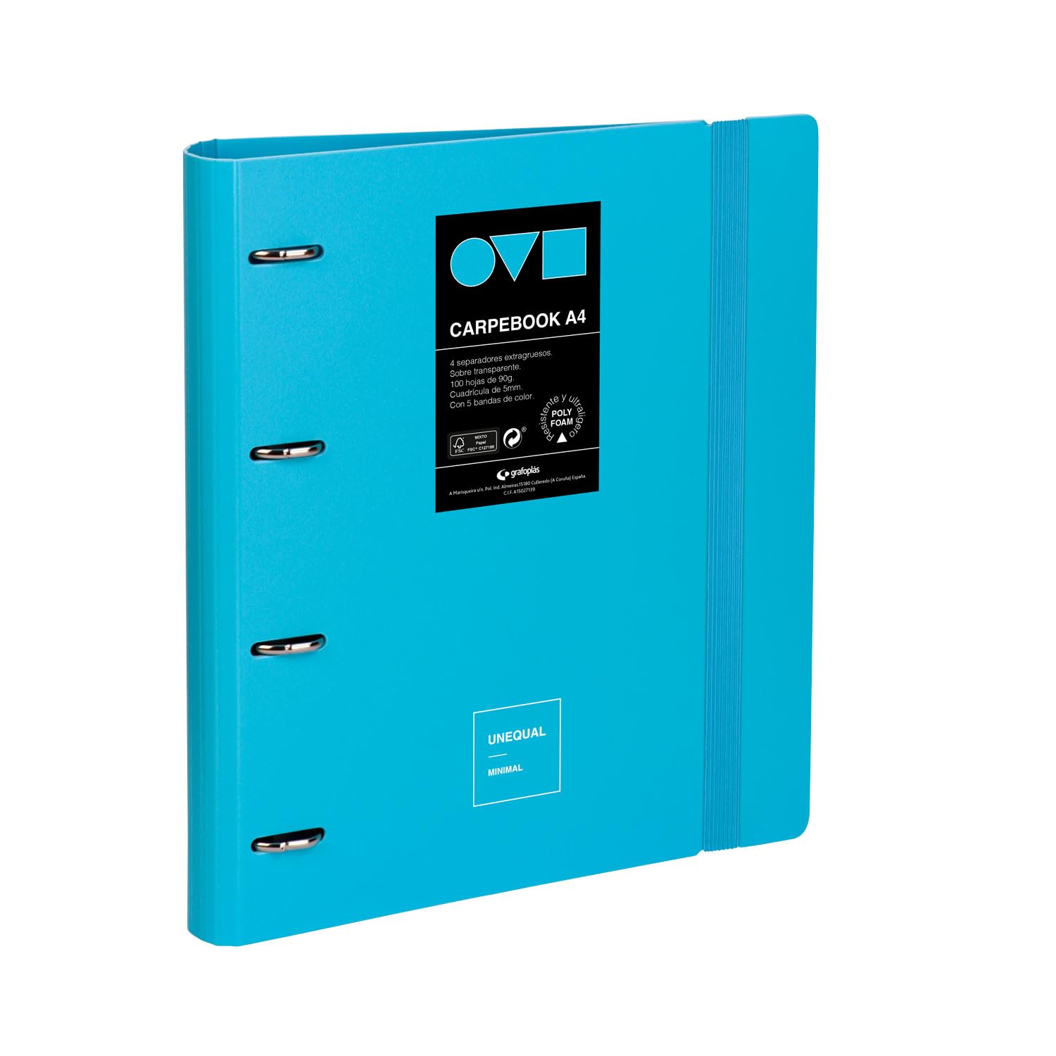 Grafoplas | 4 Ring Binder A4 | Carpebook Polyfoam | Durable and Ultralight | Minimal Unequal Pastel Blue | Includes Refill, Dividers and Envelope | Perfect for Organizing School Subjects
