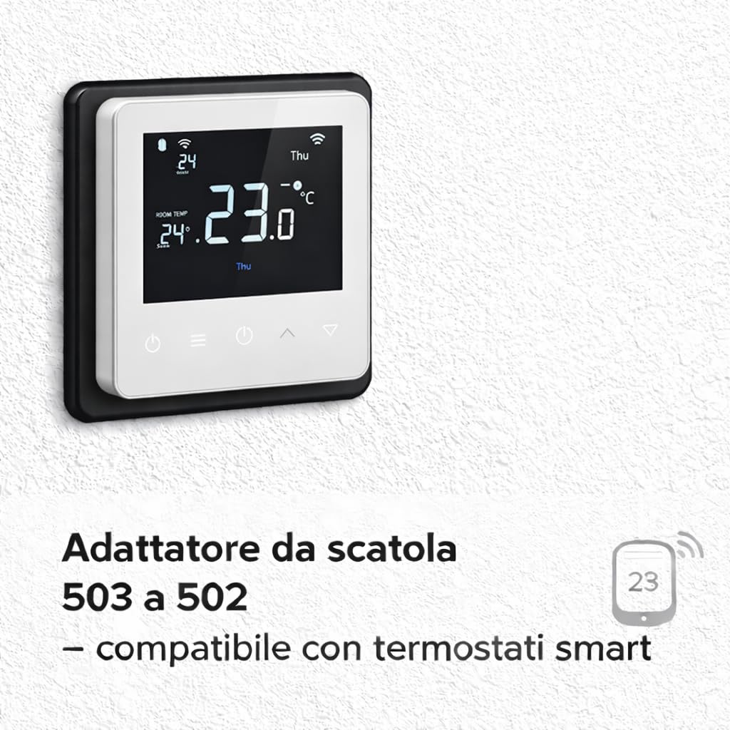Adattatore da Scatola 503 a 502 per Termostati Smart – Placca di Conversione con Viti Incluse – Colore Nero