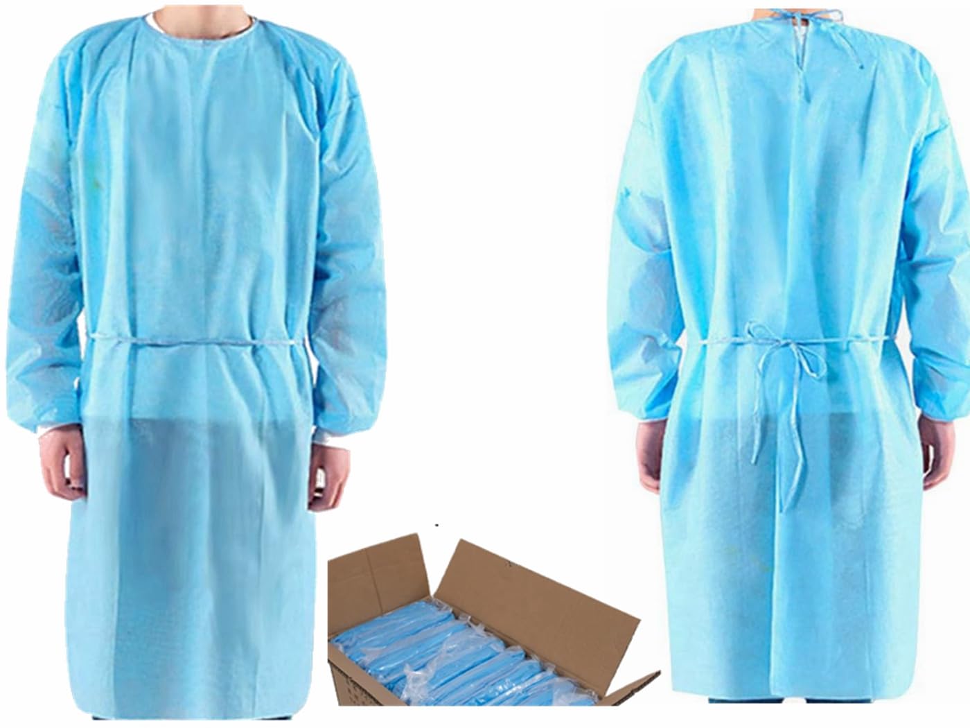 PP Isolation Gowns 100 Pcs Polypropylene Nonwoven 10 Pcs x 10 Pack Nursing Gowns with Knit Sleeves (100)