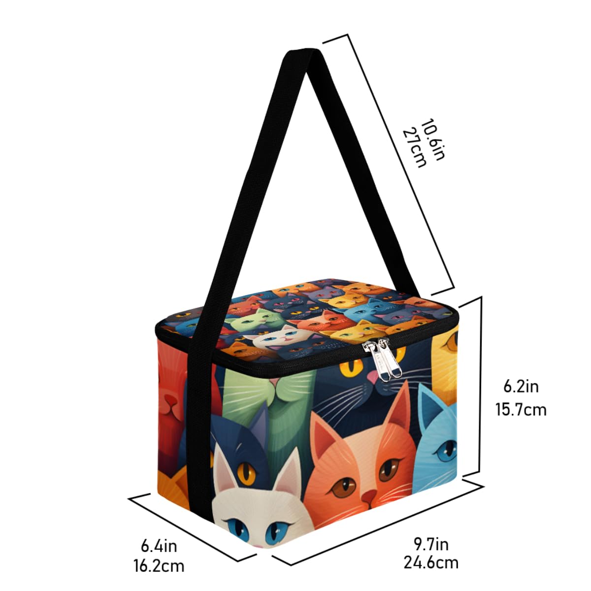 GzLeyigou Lunch Bags for Women Men 9 Cans,Cartoon Cats Hot & Cold Food Delivery Bag Insulated Grocery Bag Insulated Lunch Box Colorful Cat Cooler Bag for Office Work Picnic Beach