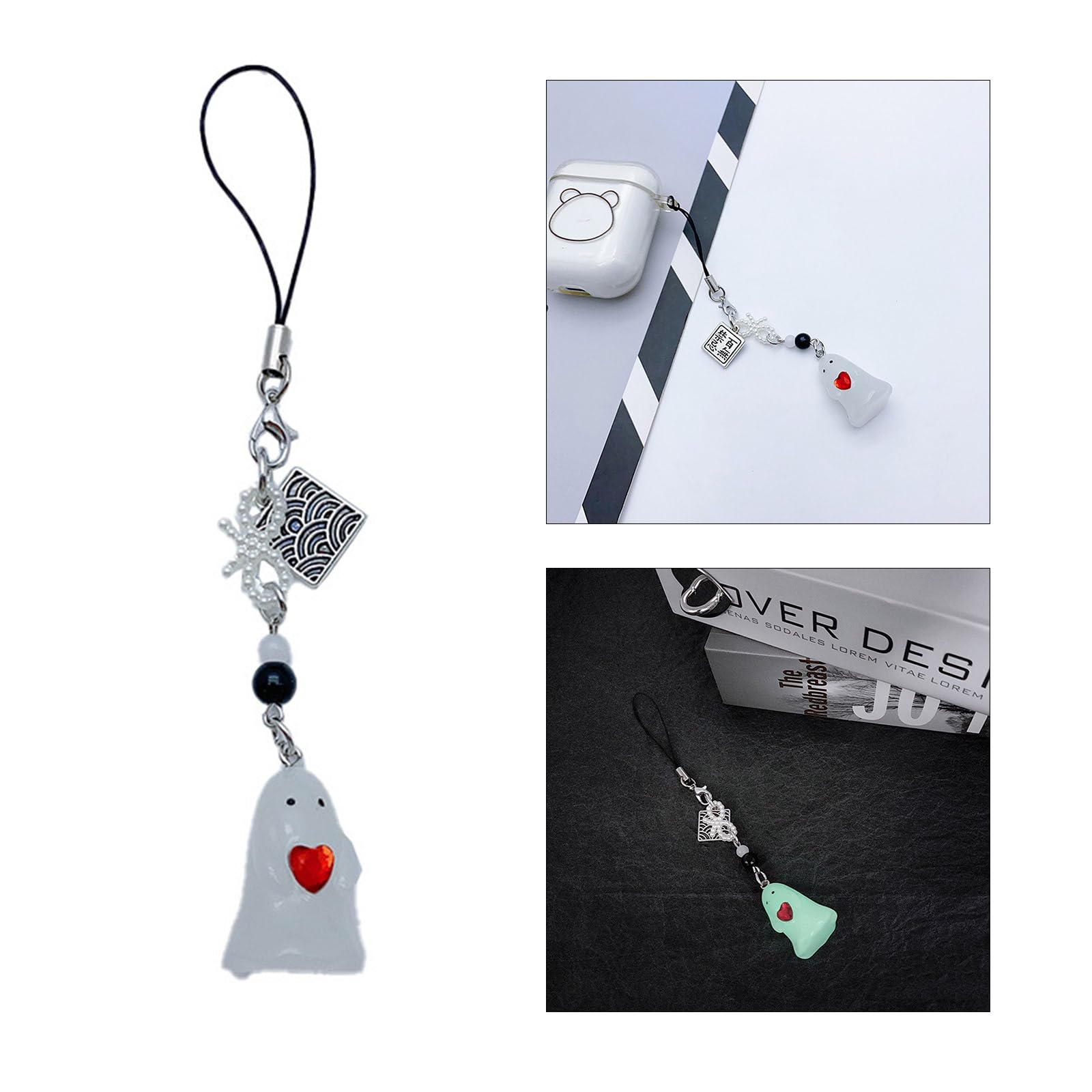 ROYALEAD Glow Spirit Pendant Bag Strap Key Chains Unique Glow in the Dark Beads Keyring Cellphone Strap with Creative Style
