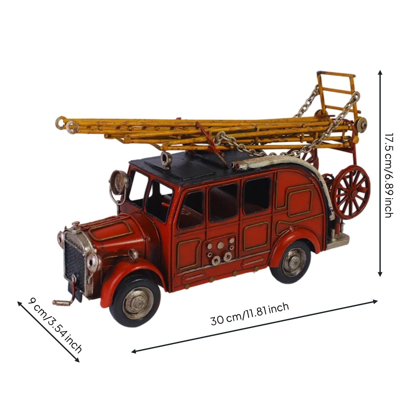harayaa Leiter Feuer Fahrzeug Oldtimer Metall Feuerwehrauto Modell Retro Feuerwehrwagen Dekofigur Sammlerstück aus Eisen mit Stabilem Aufbau für Wohnzimmer