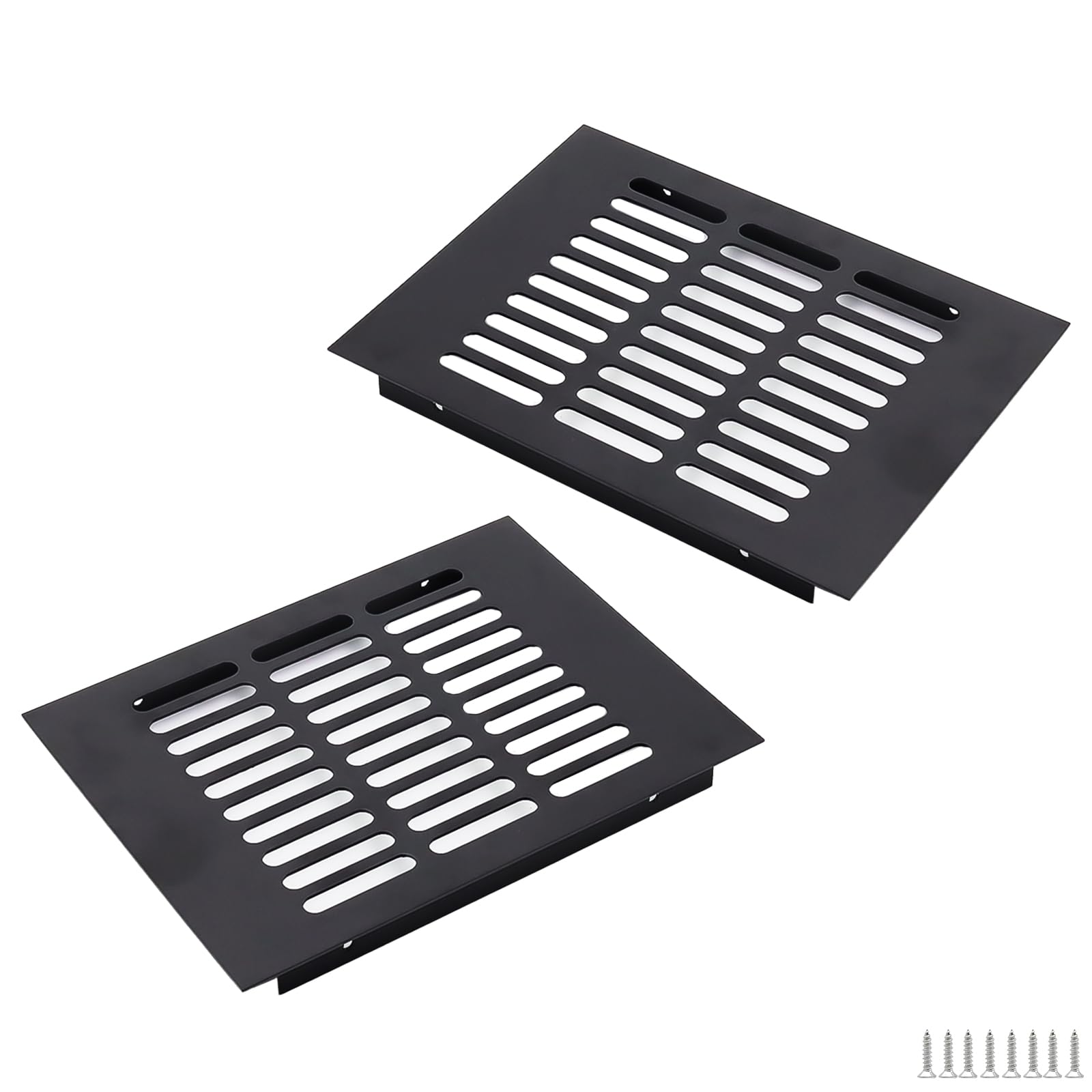 WJUAN 2 pieces aluminium ventilation grille 200 x 150 mm black square – ventilation grille for cupboards, bedrooms and doors