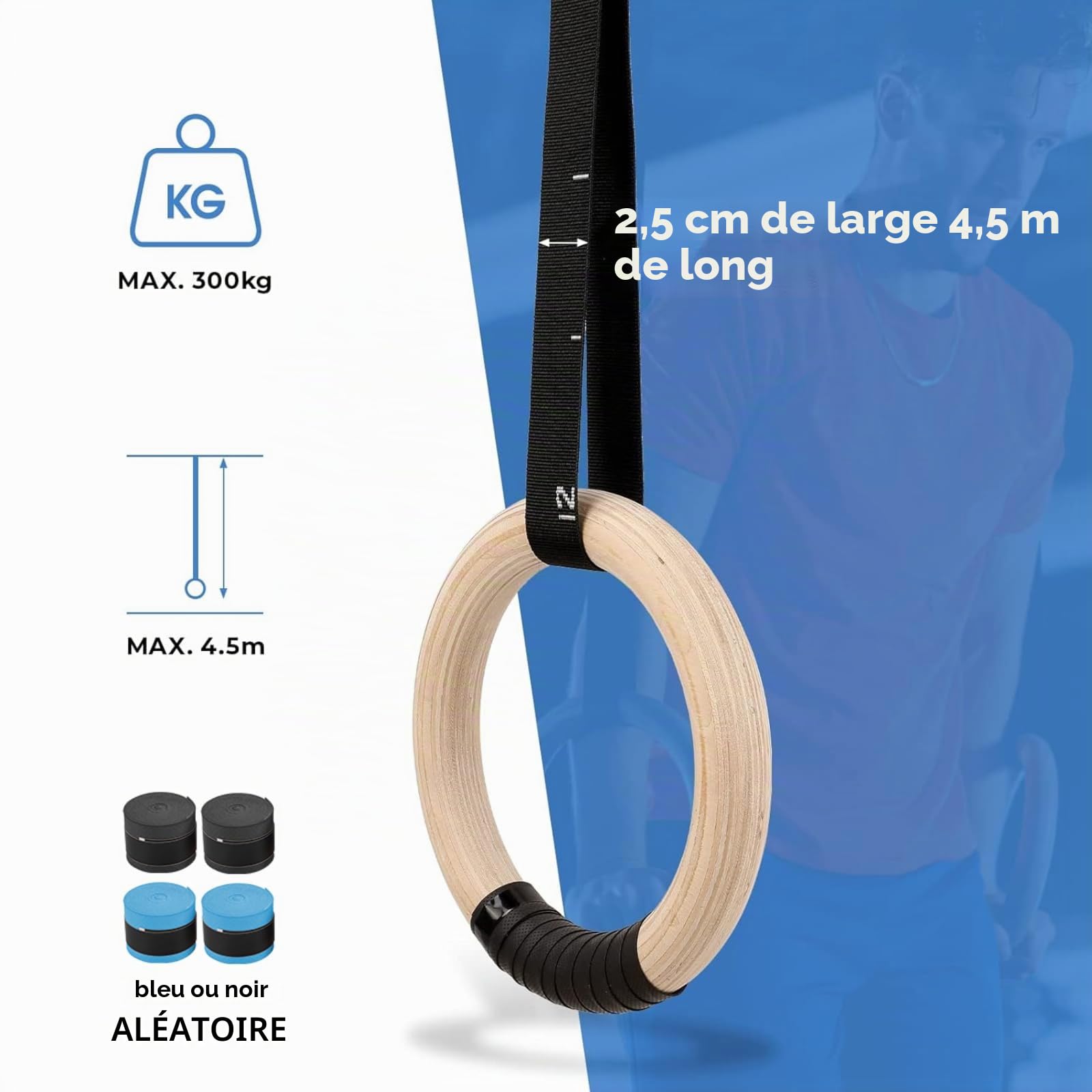 LIFERUN Anneaux de Gymnastique en Bois 28mm, Anneaux Sport Olympique avec Sangle Antidérapante, Boucle Réglable et Marqueurs - Anneaux d'entraînement pour Entraînement Complet du Corps