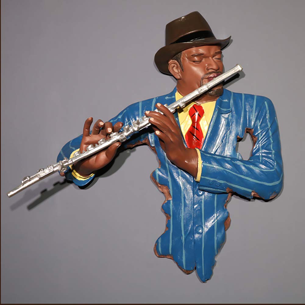 Decorazione da Parete per Giocatore di Musicista Jazz Creativo per Bar, Scultura da Parete Rustica con Musica per Banda Jazz, Ornamento Statua Artistica per Ristorante di Ufficio G 45x48cm(1