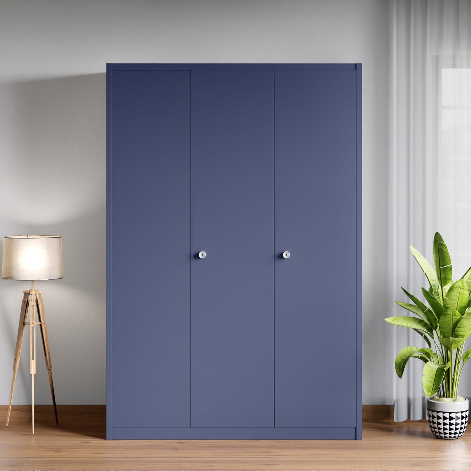 GODREJ INTERIO Almirah Etna 3-Door Steel Almirah Wardrobe (Textured Phiroja Blue), 1-Year Warranty, 1 Locker and 10 Shelves
