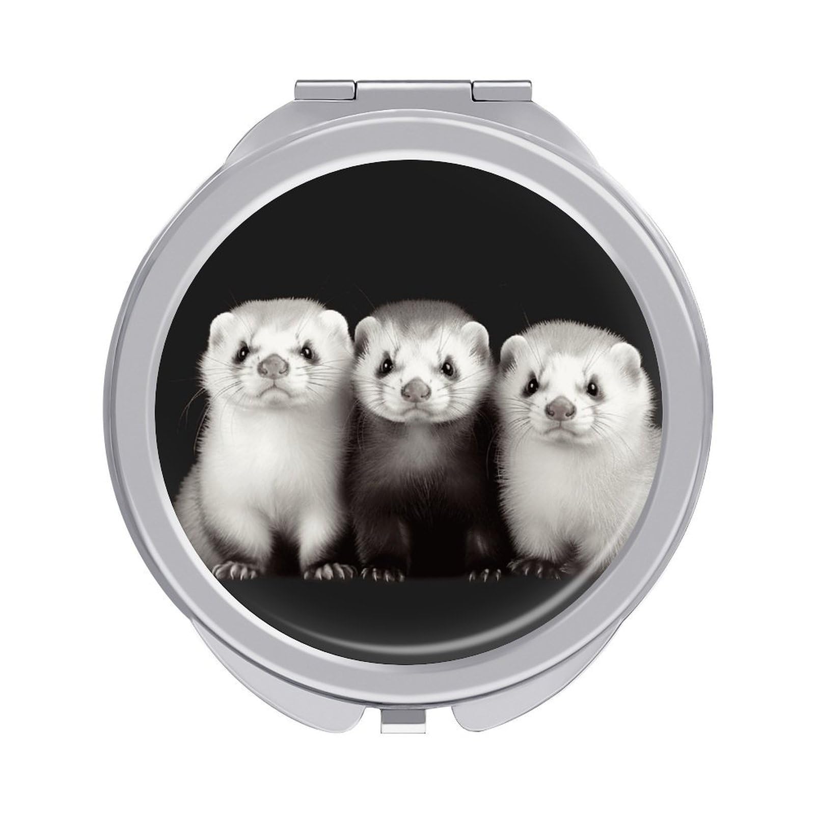 VstaDank Ferrets Travel Makeup Mirrors Exquisite Double-Sided 2X/1X Magnifying Folding Pocket Mirror Portable Round Handheld Mirror Mini Compact Mirrors for Outdoor Home