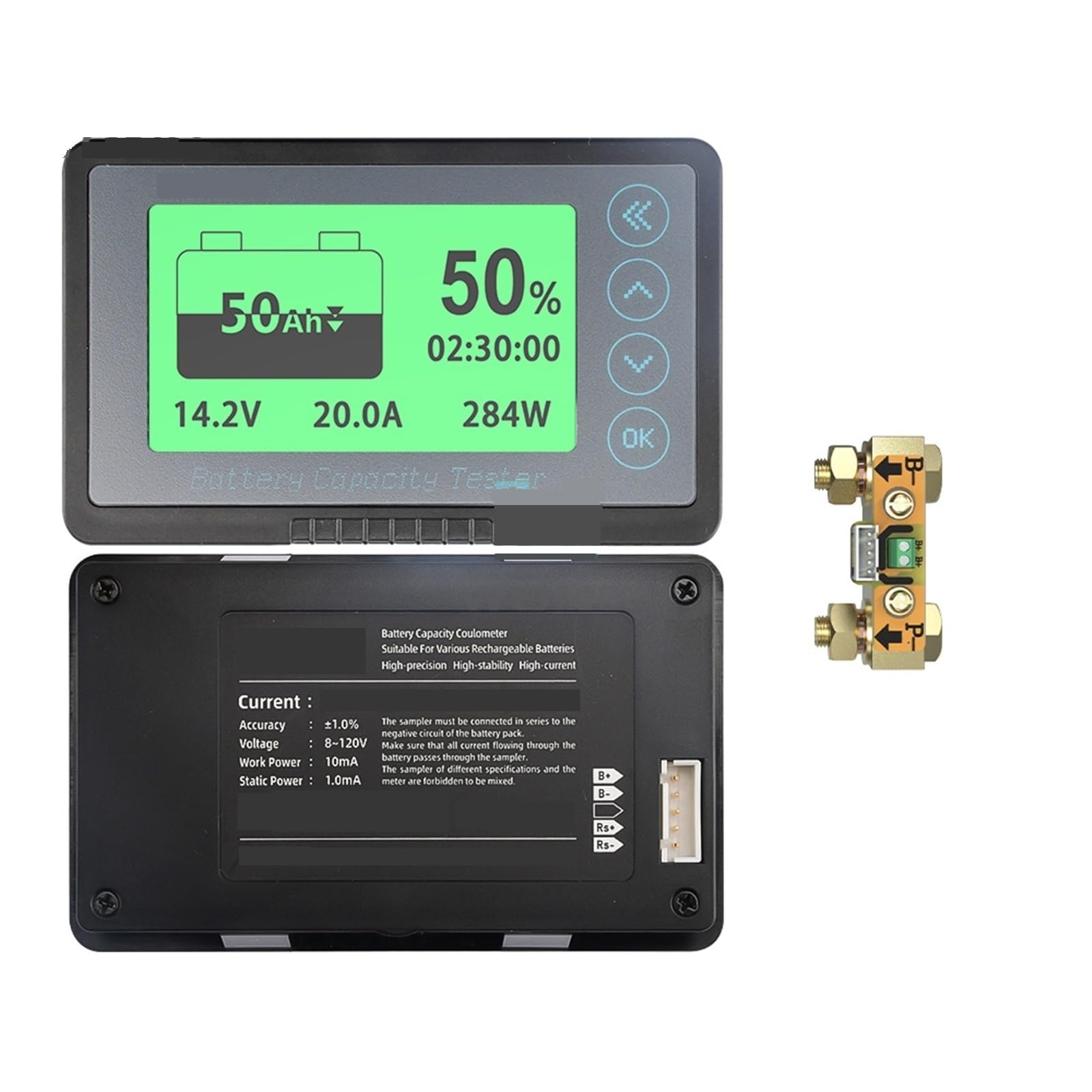 Tester per Batterie Coulomb Meter Electric Car Touring Indicatore di Livello della Batteria Voltmetro Rilevatore di capacità 8-120V(100A)