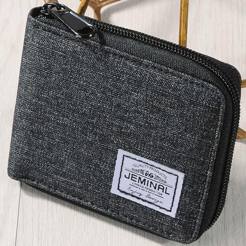 JEMINAL Zip Short Wallet for Men & Women: Boys & Girls Travel Bifold Fabric Canvas Wallet with Card Case - Women' Large Capacity Zip Wallet with Coin Purse Black3