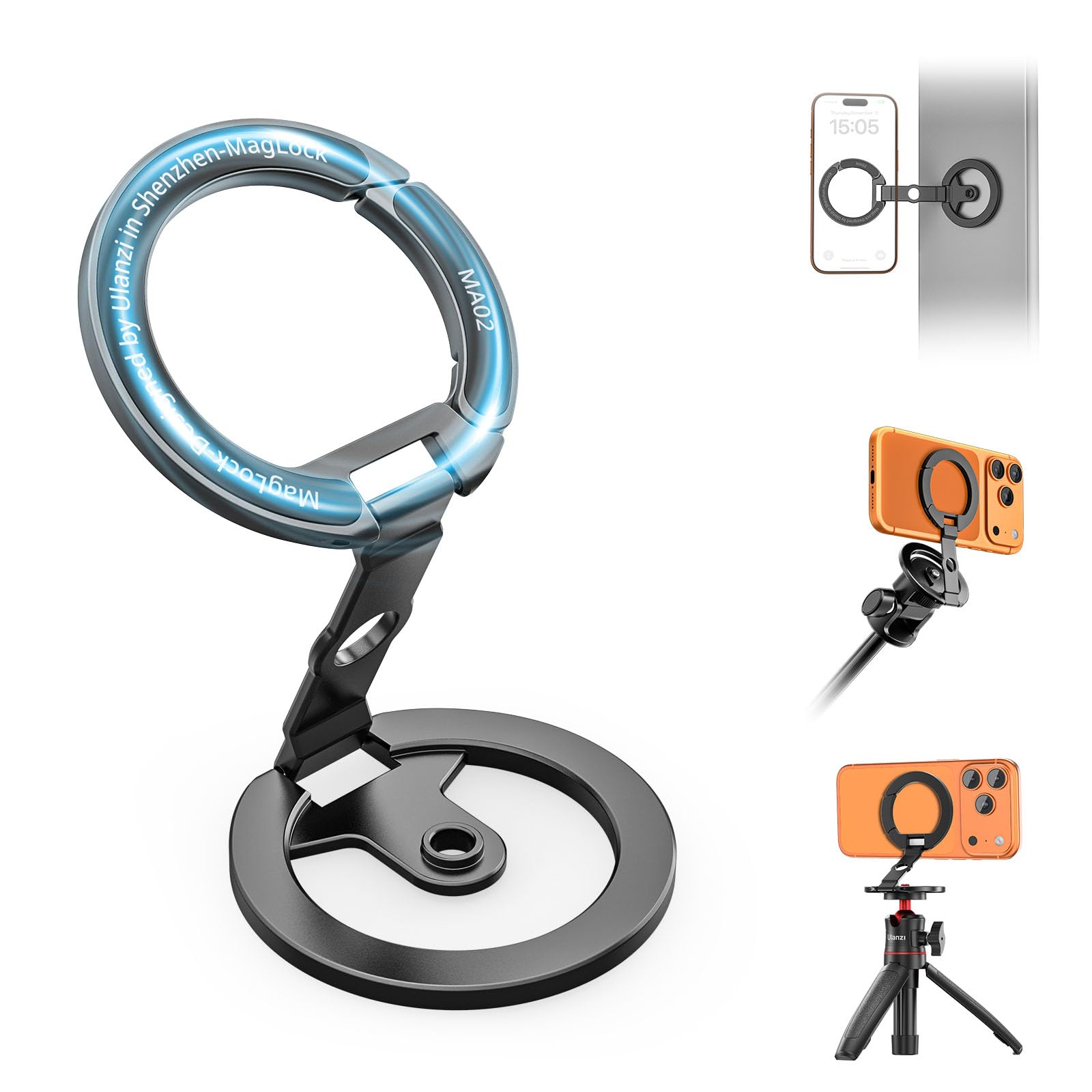 ULANZI MA02 Dual Magnetic Phone Holder for Gym, Gym Phone Mount for MagSafe/iPhone 17-12, Foldable Phone Tripod Mount with 1/4" Screw for Gym, Workout, Kitchen or Any Metal Surface, Black-image-28