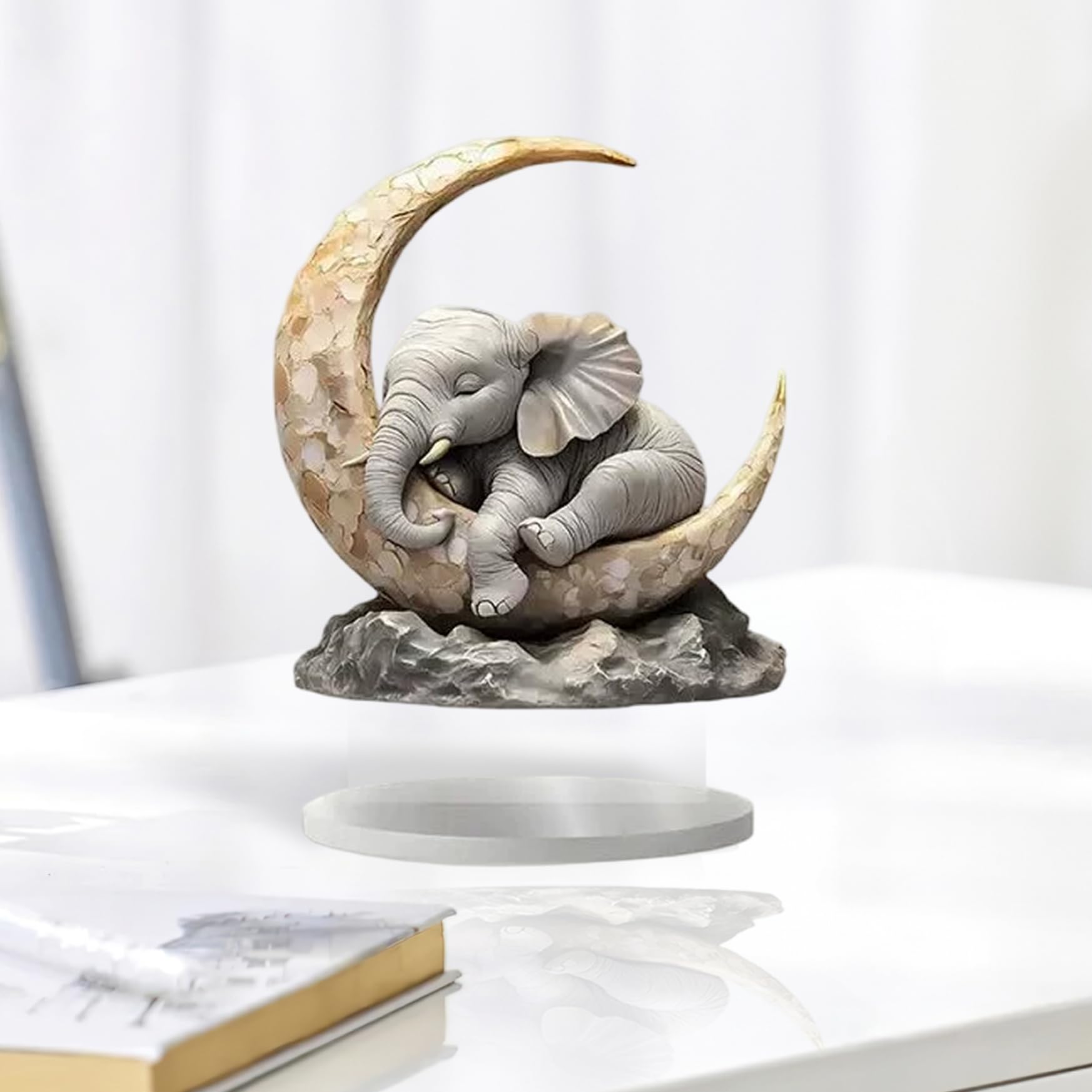 Figurine éléphant sur la Lune acrylique cadeau idéal pour déco de chambre