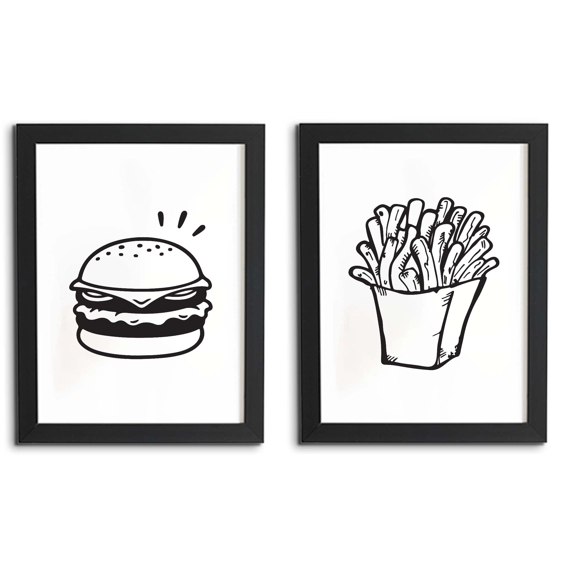 TheKarkhana Set of 2 Wall Frame Combo|Line Art Fast Food Black 