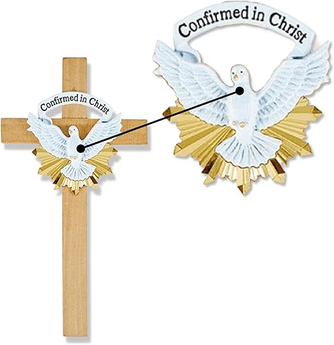 Miniatura 5 de Needzo Cruz de pared de confirmación, decoración de madera confirmada en Cristo, accesorio colgante católico, 6 pulgadas