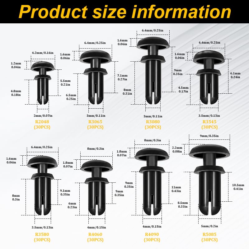 Push Head Fasteners, Nylon Push in Bumper Fastener Rivets