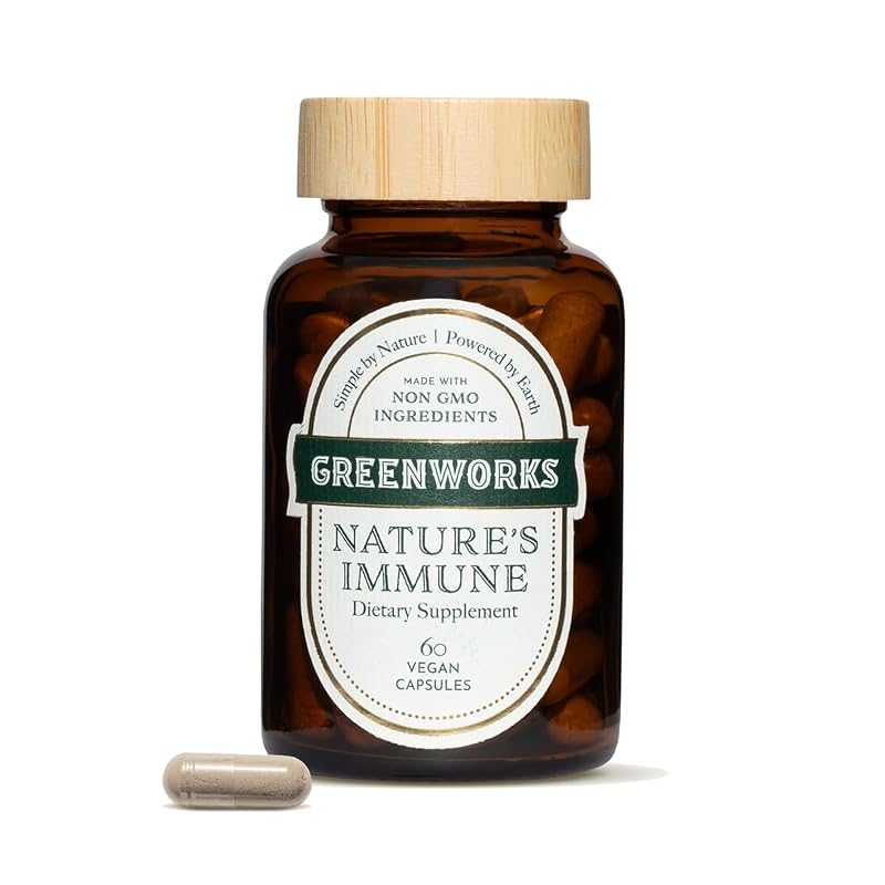 Greenworks Suplemento para a Imunidade com Gengibre, Cúrcuma, Sabugueiro e Cogumelos Orgânicos, 450 mg, 60 cápsulas