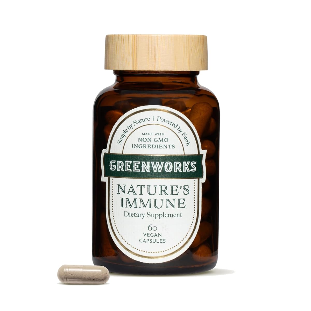 Greenworks Nature's Immune Organic Immune Support Supplement for Adults | Daily Elderberry, Echinacea, Turmeric, Ginger & Mushroom Blend with Turkey Tail, Reishi, Maitake | Vegan, Non-GMO, 60 Capsules