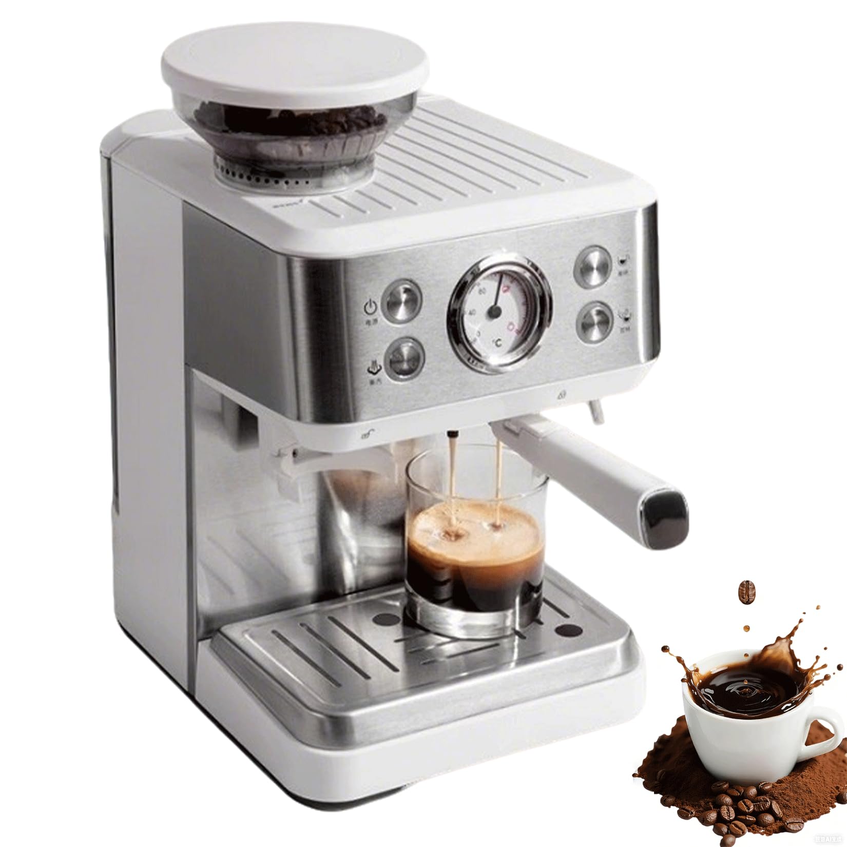 Automatic Espresso Machine with Grinder Milk Frother Touchscreen Espresso Coffee Maker with Visual Thermometer All-in-One Coffee Maker Hot