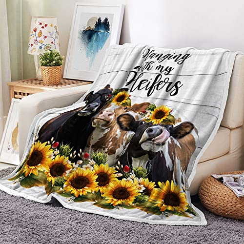 Lustige Hochland-Kuh-Überwurfdecke, Longhorn-Stierrinderkopf mit Blumengirlande in rustikaler Blumen-Garten-Fleecedecke, rustikale Bauernhaus-weiche Plüschdecke, 127 x 152 cm Cover