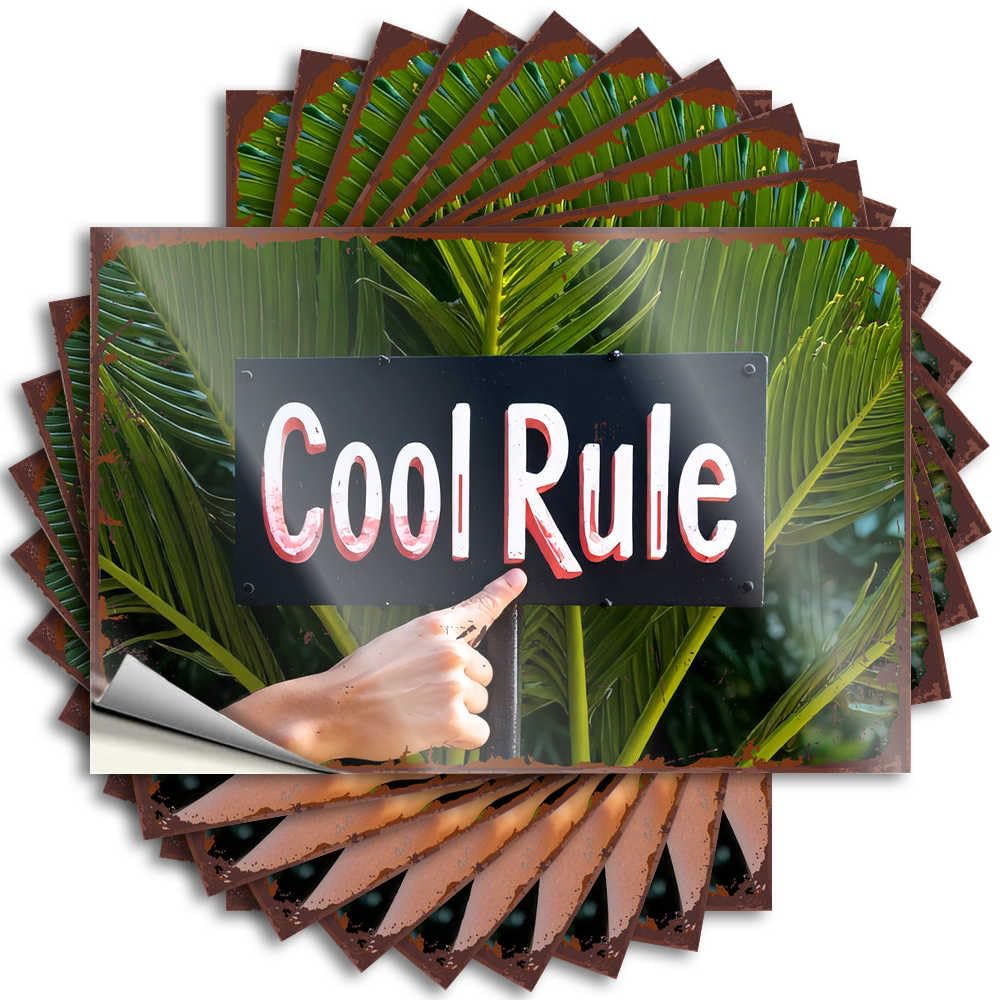 Pointing to 'Cool Rule' Sign Amidst Lush Greenery Lettering Sticker Mens Decor | Cozy Bumper Removable Decal Pack(8X12CM)