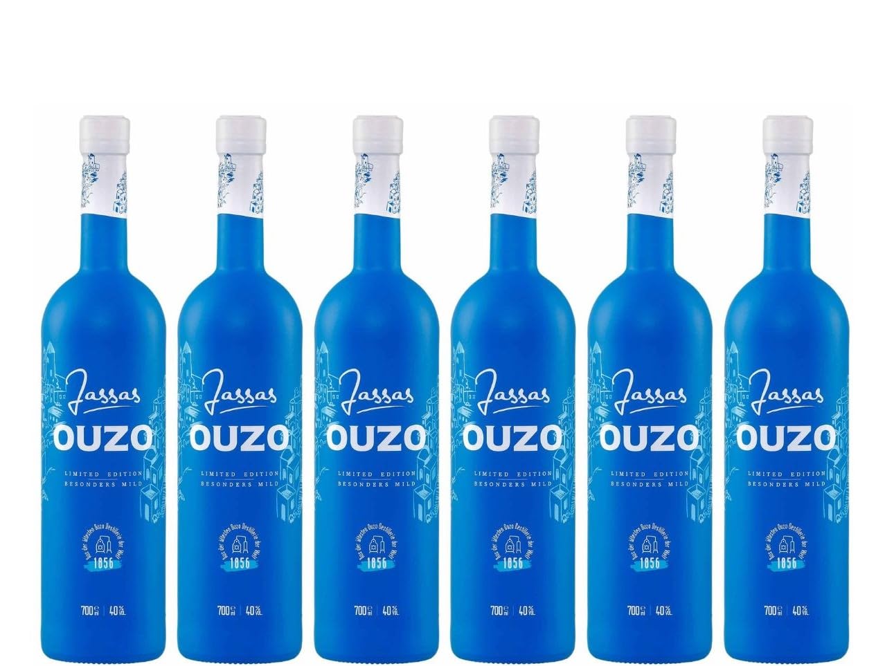 Jassas Ouzo 40% 6x 0,7l | Besonders mild | Limited Edition | Älteste Ouzo Destillerie der Welt 1856 | Premium Flasche