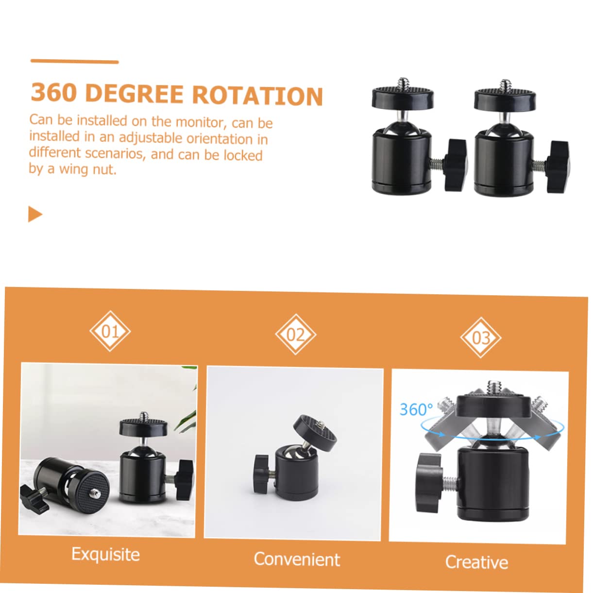 Generic Versatile Tripod Head Hot Shoe Mount Ball Head for Ring Light Universal Phone Mount 360° Rotation 1/4'' Thread