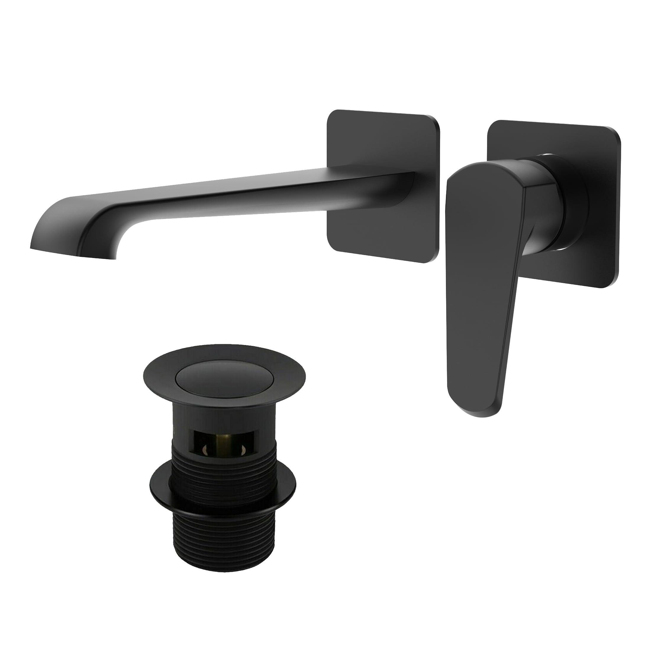 Lunaris Matt Black Wall Mounted Basin Filler Mixer Tap Wall Mounted with Slotted Basin Waste