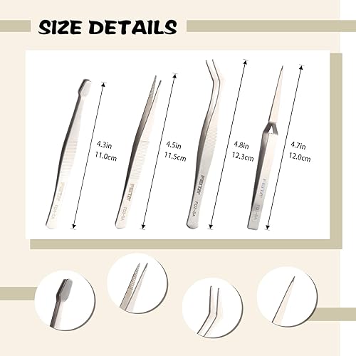 Miniatura 4 de Juego de pinzas profesionales de acero inoxidable de precisión para pasatiempos, electrónica, fabricación de modelos, herramienta de recolección de