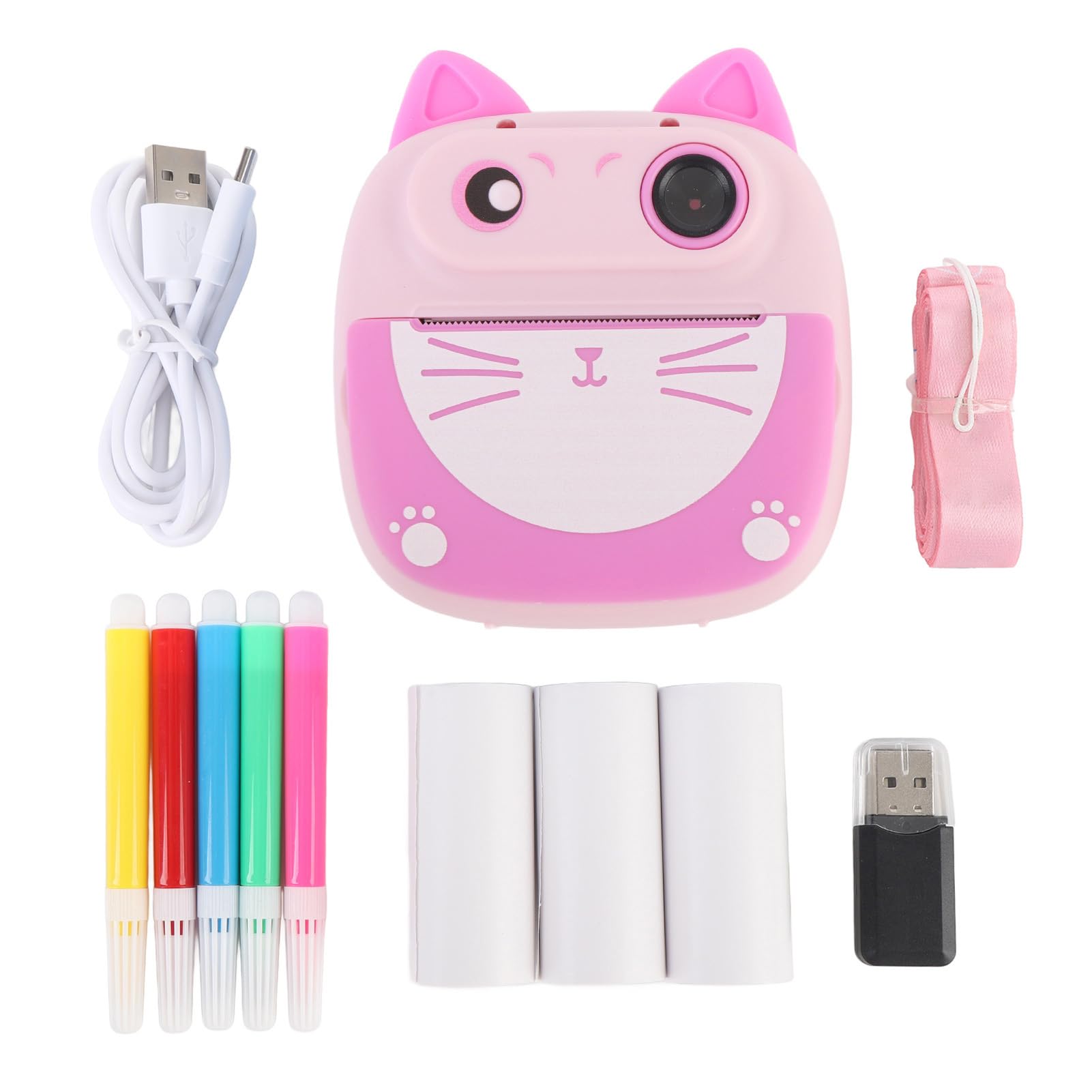 Tbest Cámara de Impresión Instantánea HD Lente Dual Zoom 4X Pantalla de 2 Pulgadas Viaje Compacto con 3 Rollos de Papel Niños Niñas (Pink)