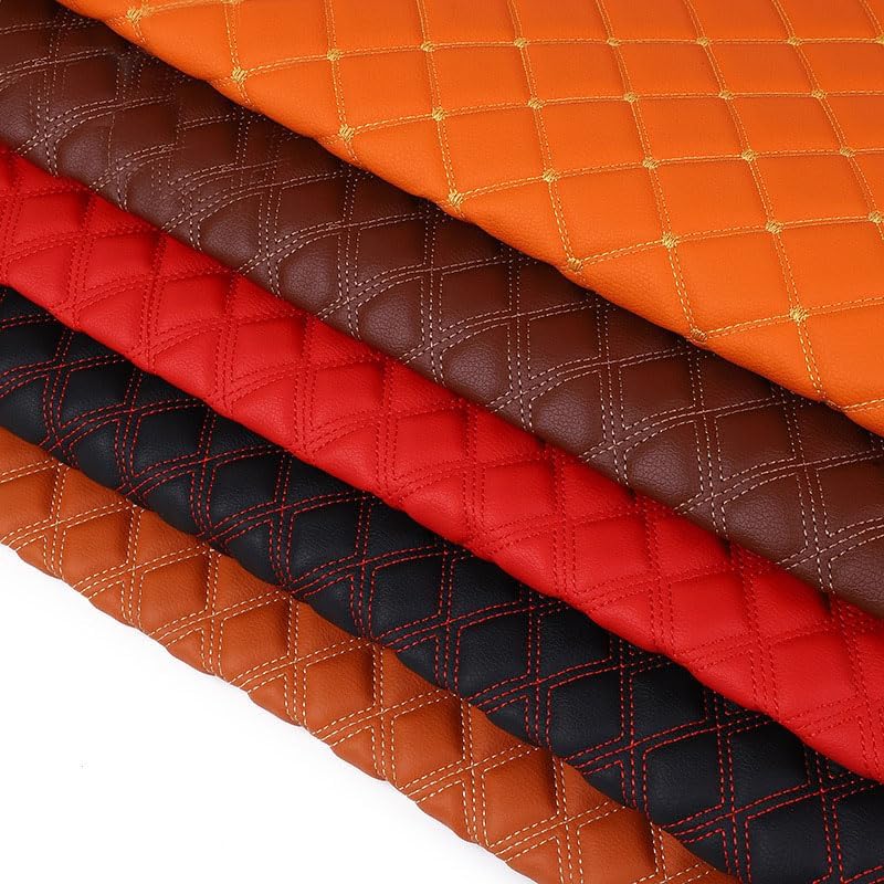 Quilted Foam Vinyl Fabric Simple Stripe Diamond Pattern Thick Sponge Backing for Furniture Upholstery, Car Headliner, Headboards,DIY Projects, 39x61 inch (Black&red)