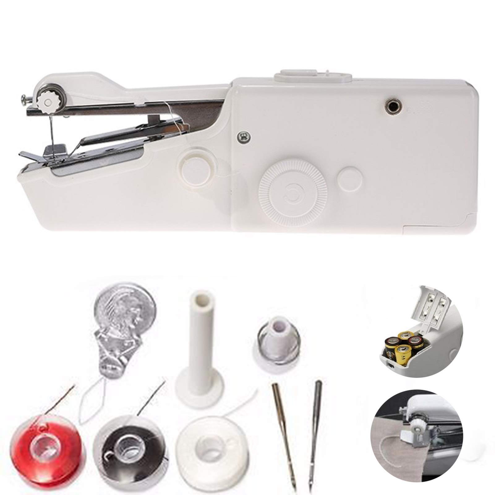 Trintion Hand Sewing Machine Mini Electric Cordless Sewing Machine with Accessories for Beginners - Ideal for Clothing, Curtains, Home, and Travel Use - White