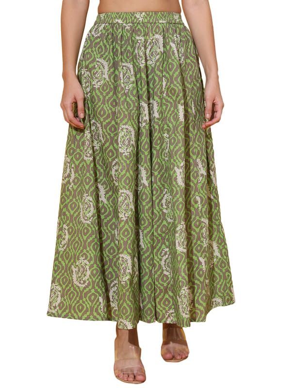 deckedup Women's Casual Ethnic Printed Cotton Flared Skirt-picture-29