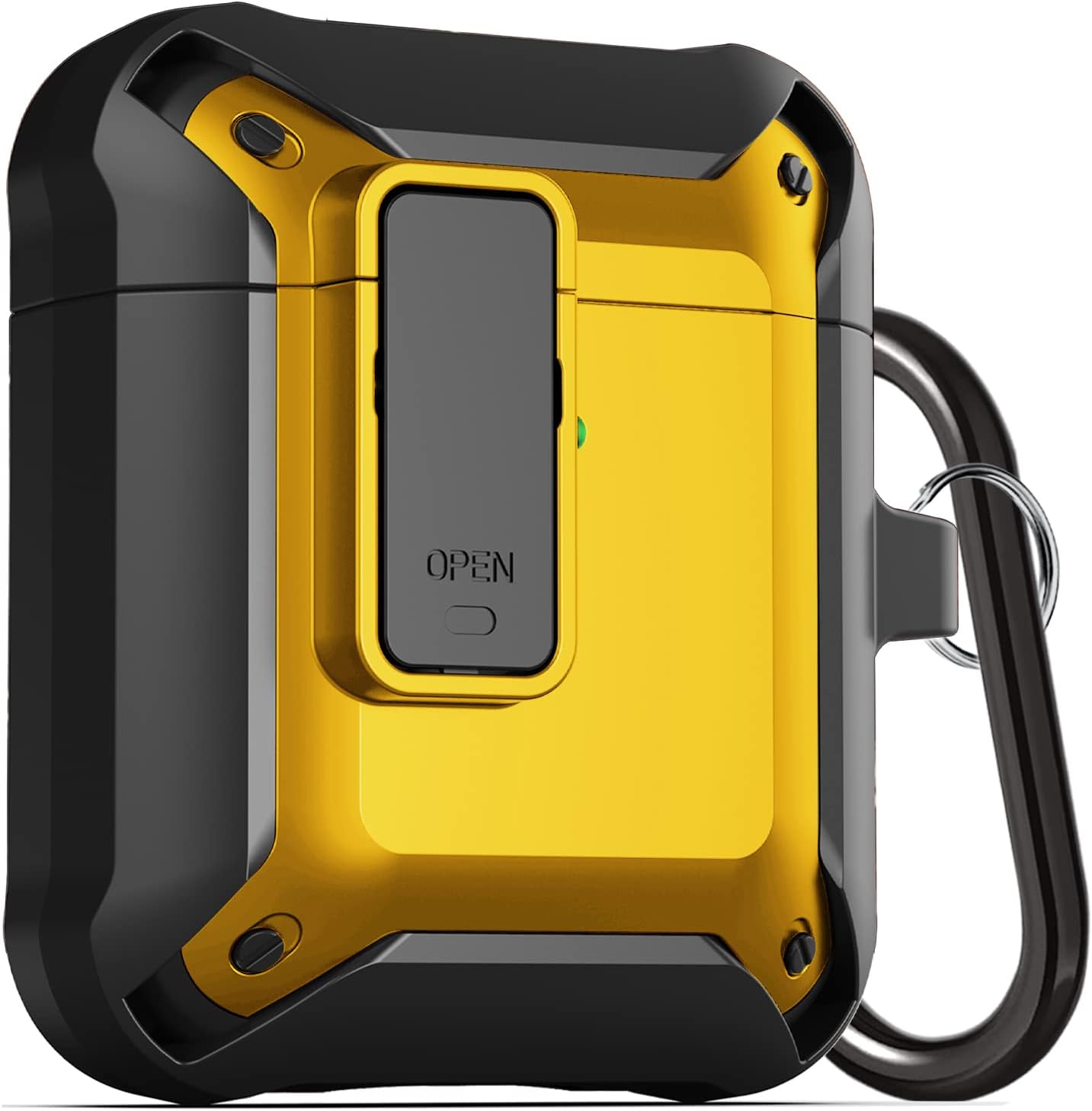 YOMPLOW Armor Airpods Case, [Secure Lock] Air Pods Full-Body Rugged Protective Case Men Charging Skin Shockproof iPods Case Cover with Carabiner for Apple Airpods 2&1 -Black/Yellow