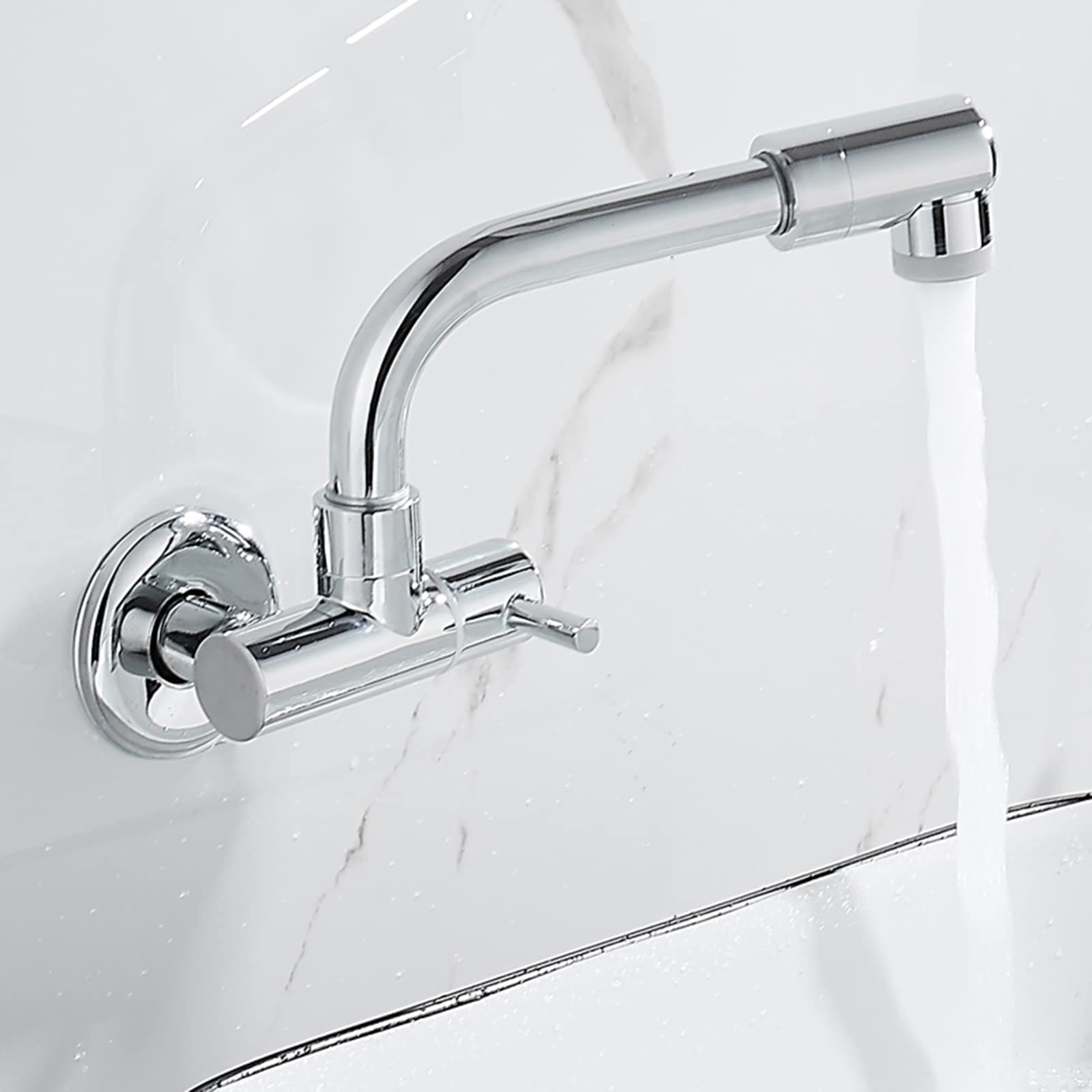 Grifo De Cocina Montado En La Pared Solo Agua Fría, Grifos De Fregadero De Cocina Grifo De Fregadero Cromado Grifos De Cocina Giratorios De Latón para Montaje En Pared-20 Cm