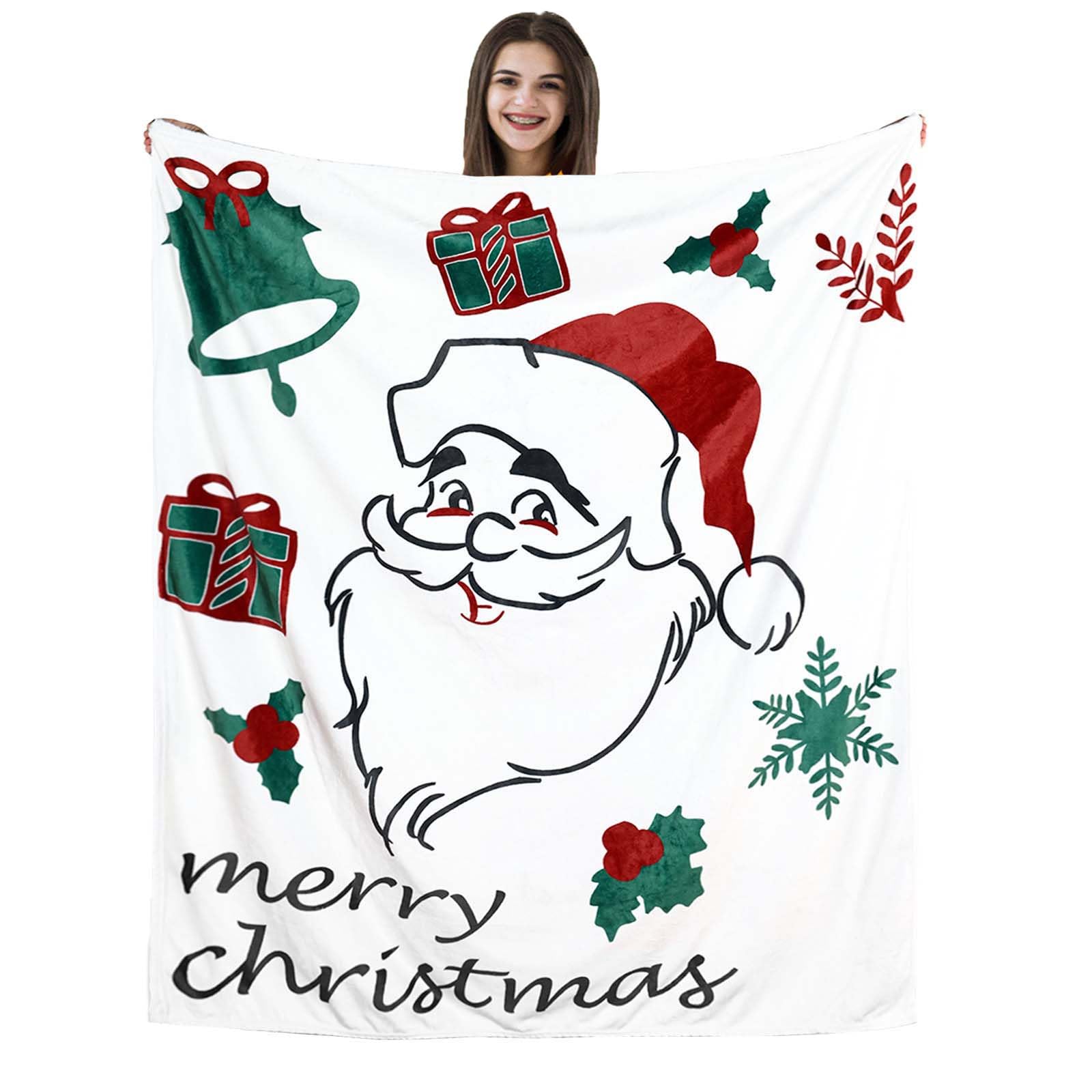 Vessia Christmas Throw Blanket, Santa Merry Christmas Blanket for Couch, Sofa, Bed, 300GSM Soft Cozy Cute Funny Cartoon Blanket Gift for Christmas Decor