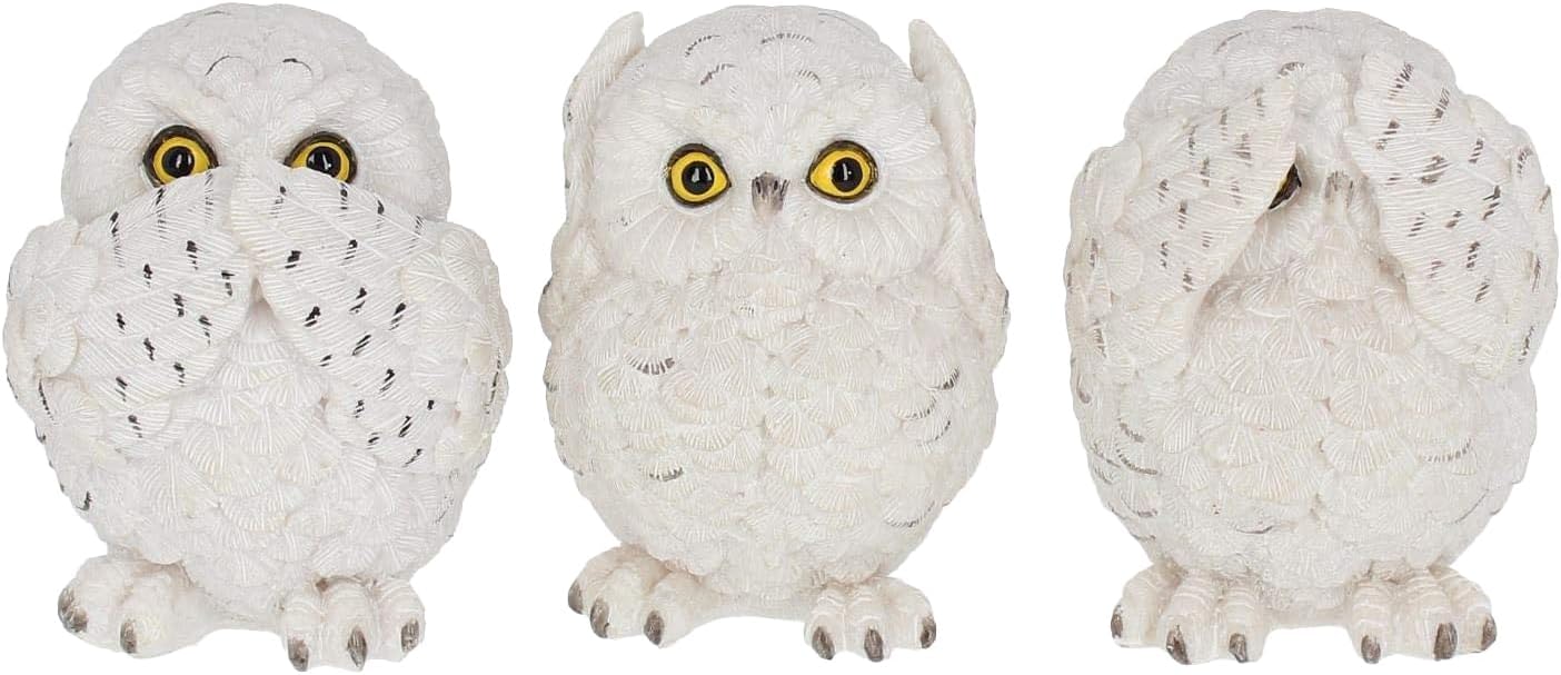 Three Wise Owls Figurine 9cm White