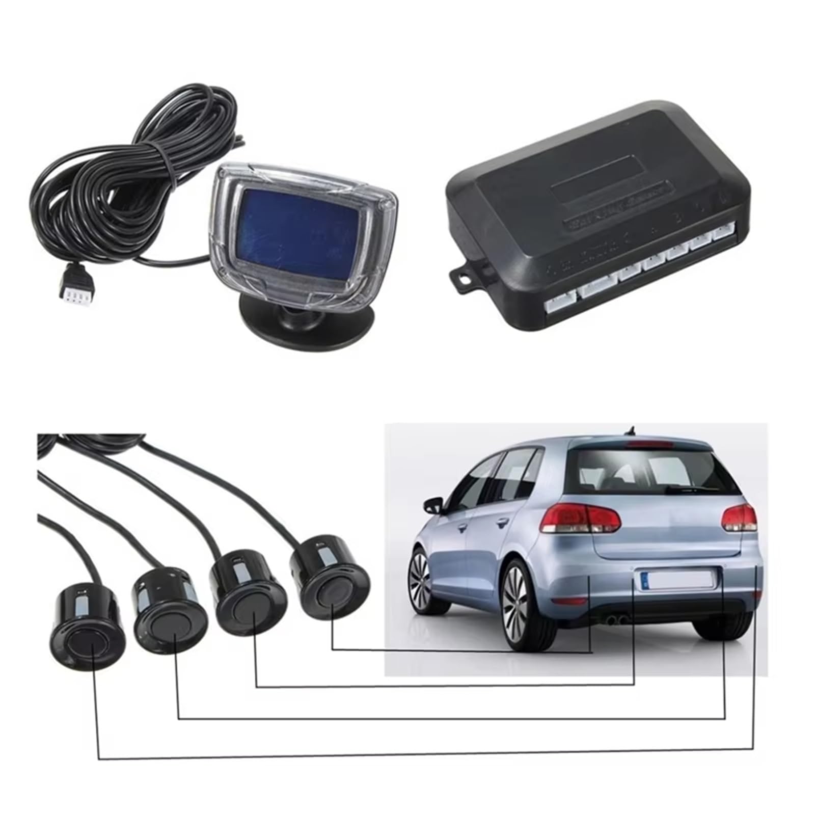 Sensore Parcheggio Auto Doppio Display LCD Elaborazione Centrale Interruttore Sensore Retromarcia Automatico 12 V Rilevatore Parcheggio Radar Monitor Di Retromarcia Sensore Retromarcia(WHITE)