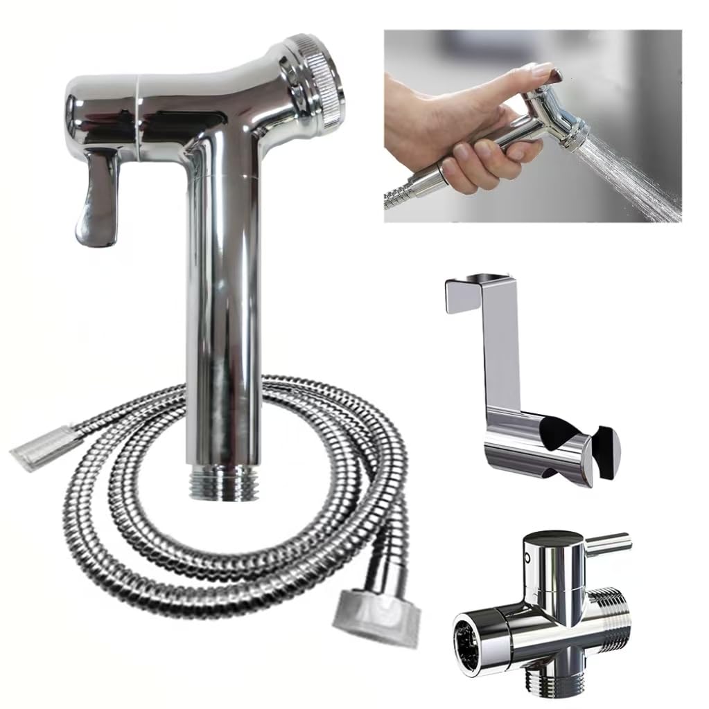 Handheld Adjustable Bidet Sprayer for Toilet, Ergonomic Hand Held Refreshing Cloth Diaper Sprayer Set, Premium Brass Jet Sprayer Kit Attachment with Pressure Control, Easy to Install