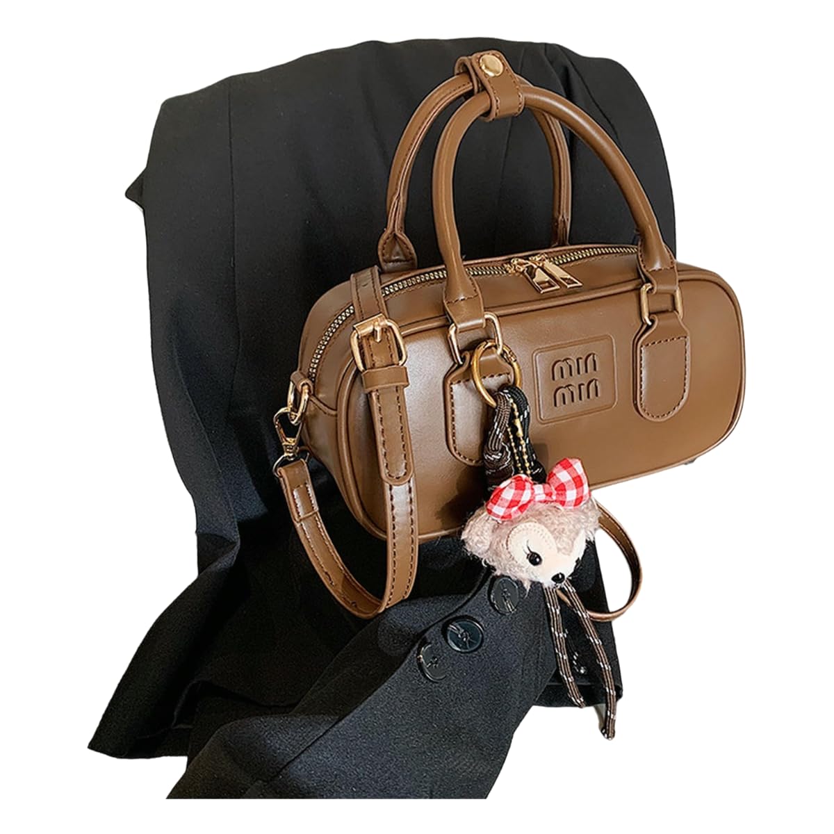 BDFCPC Women's Bags Retro Bowling Tote Bag, Stylish, Multi-functional Crossbody Bag-Brown-