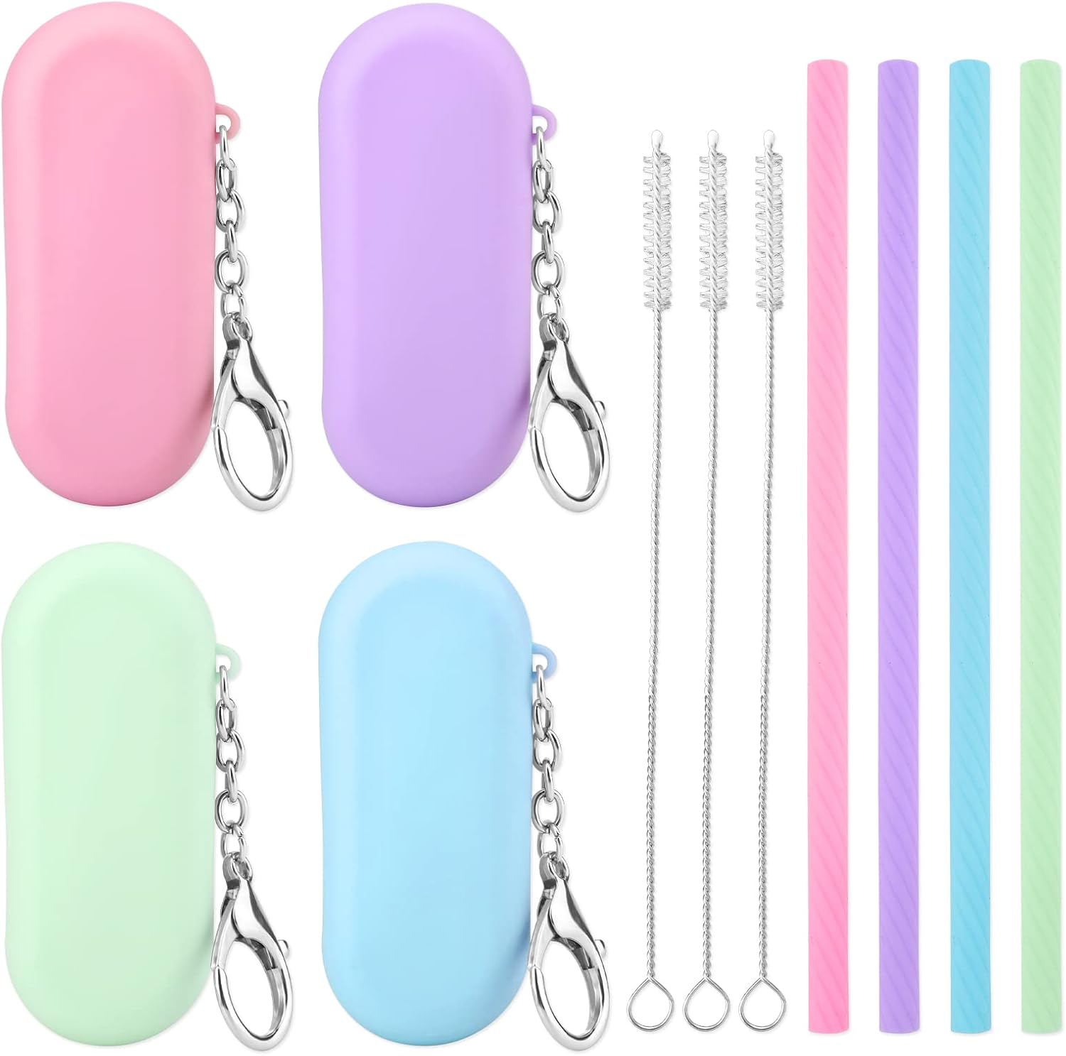 Prasacco 4 Sets Silicone Straws Reusable Straws with Case Foldable Straws Portable