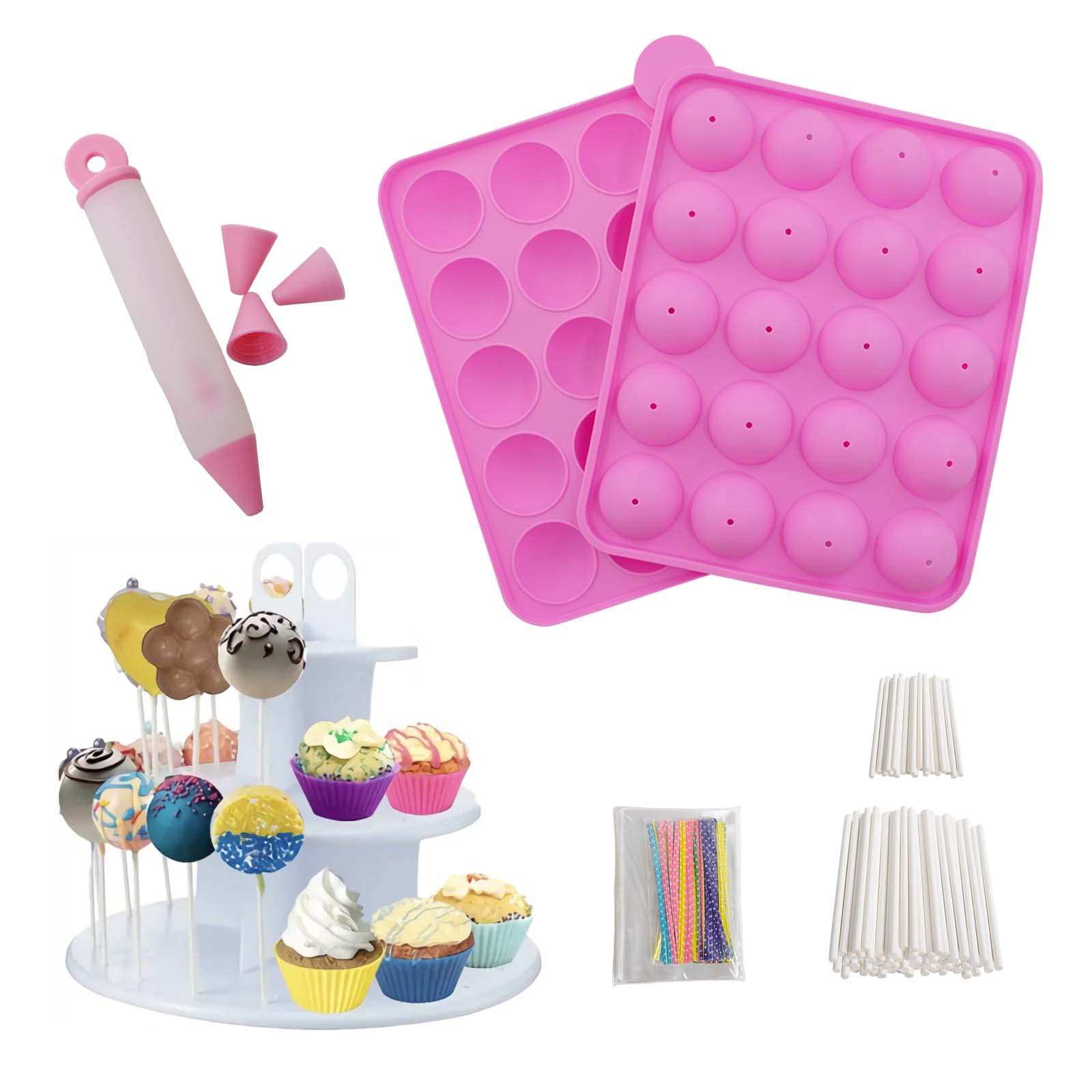 Cake Pop Kit, Silicone Cake Pop Mold with Display Stand Holder, Lollipops Sticks, Treat Bags and Decorating Pen, Great for Making Hard Candy, Lollipop, Cake Pop and Party Cupcake