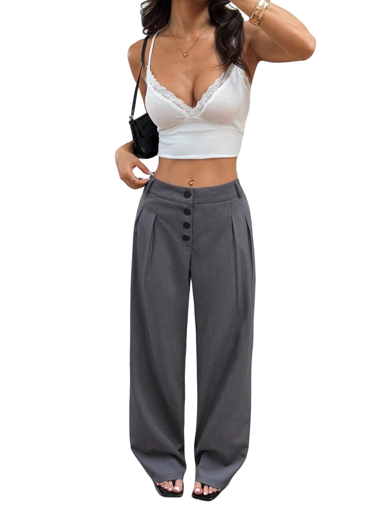 GORGLITTER Pantaloni lunghi da donna, eleganti e larghi, con tasche, a goccia, per il tempo libero