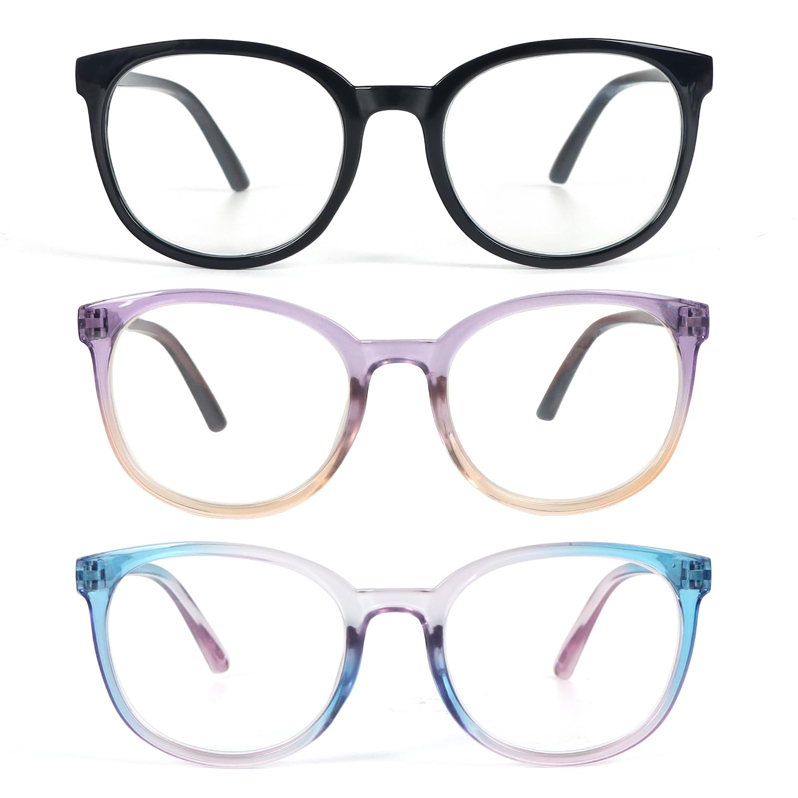 KoKoBin 3-Pack Frauen Runde Lesebrille Blaues Licht Blocking Frühling Scharnier Mode Leser