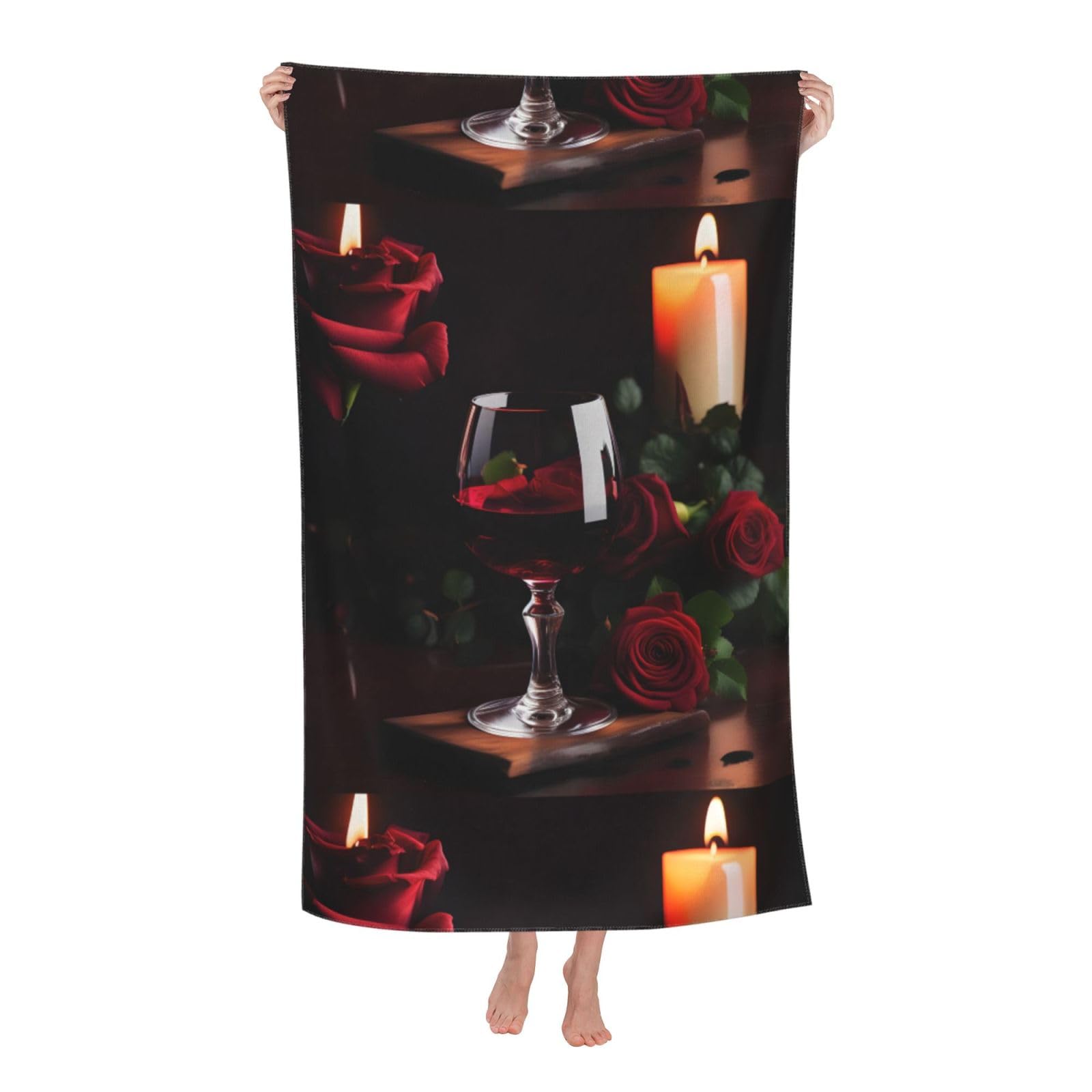 Cbaaghh Red Wine Rose And Candle Print Adult Beach Towels,Beach & Pool Towel,Beach Towels,Towels For Camping