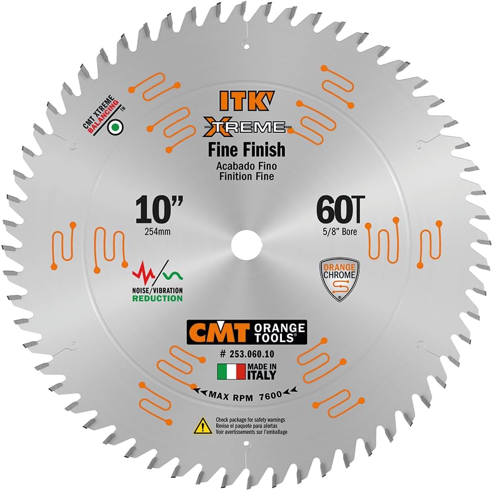 CMT 253.060.10 ITK Industrial Finish Sliding Compound Miter Saw Blade, 10-Inch x 60 Teeth 1FTG+2ATB Grind with 5/8-Inch Bore
