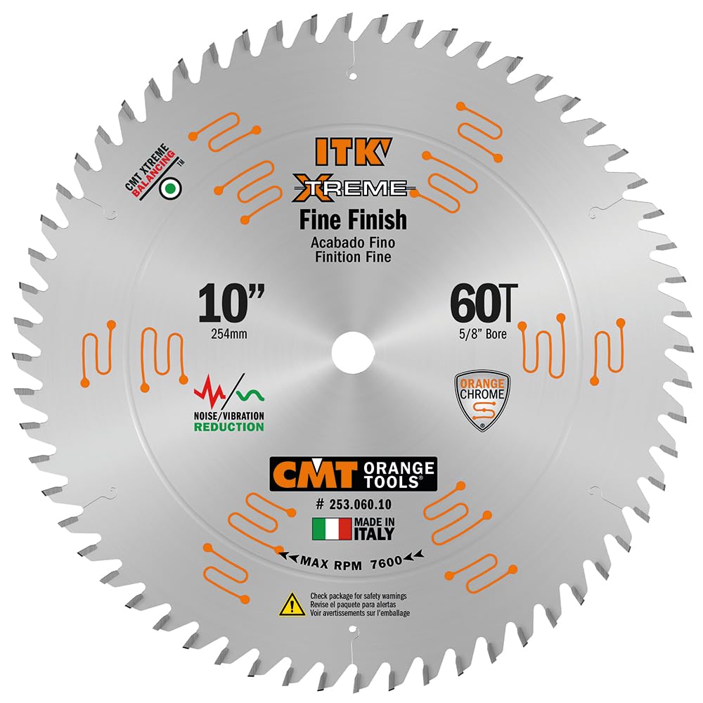 CMT 253.060.08 ITK Industrial Finish Sliding Compound Miter Saw Blade, 8-1/2-Inch x 60 Teeth 1FTG+2ATB Grind with 5/8-Inch Bore