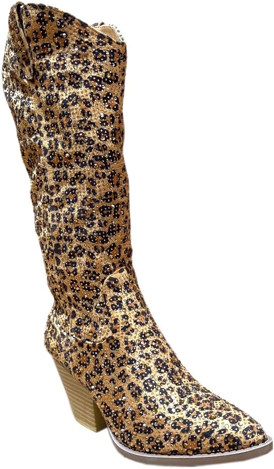 ABSOLEX Women Western Cowgirl Cowboy Pointed Toe Rhinestone Knee High Boots - 第 7/64 張圖片