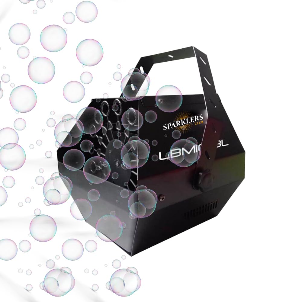 SPARKLERS CLUB Macchina per Bolle Ricaricabile + Liquido per Bolle 1 LITRO - Ottima Portata - Riscaldamento Rapido - Serbatoio Facile da Riempire e Trasportare, Ideale per DJ per Compleanni, Matrimoni