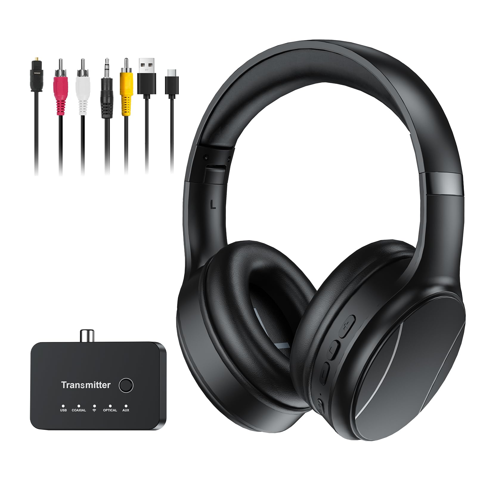 Casque Sans Fil pour Télévision, Casque Bluetooth et 2,4 GHz Double Mode avec Boîtier Émetteur, 5 Préréglages d'égaliseur avec Dialogue Clair, Écouteurs Audio pour Télévision ou Voyager, Noir