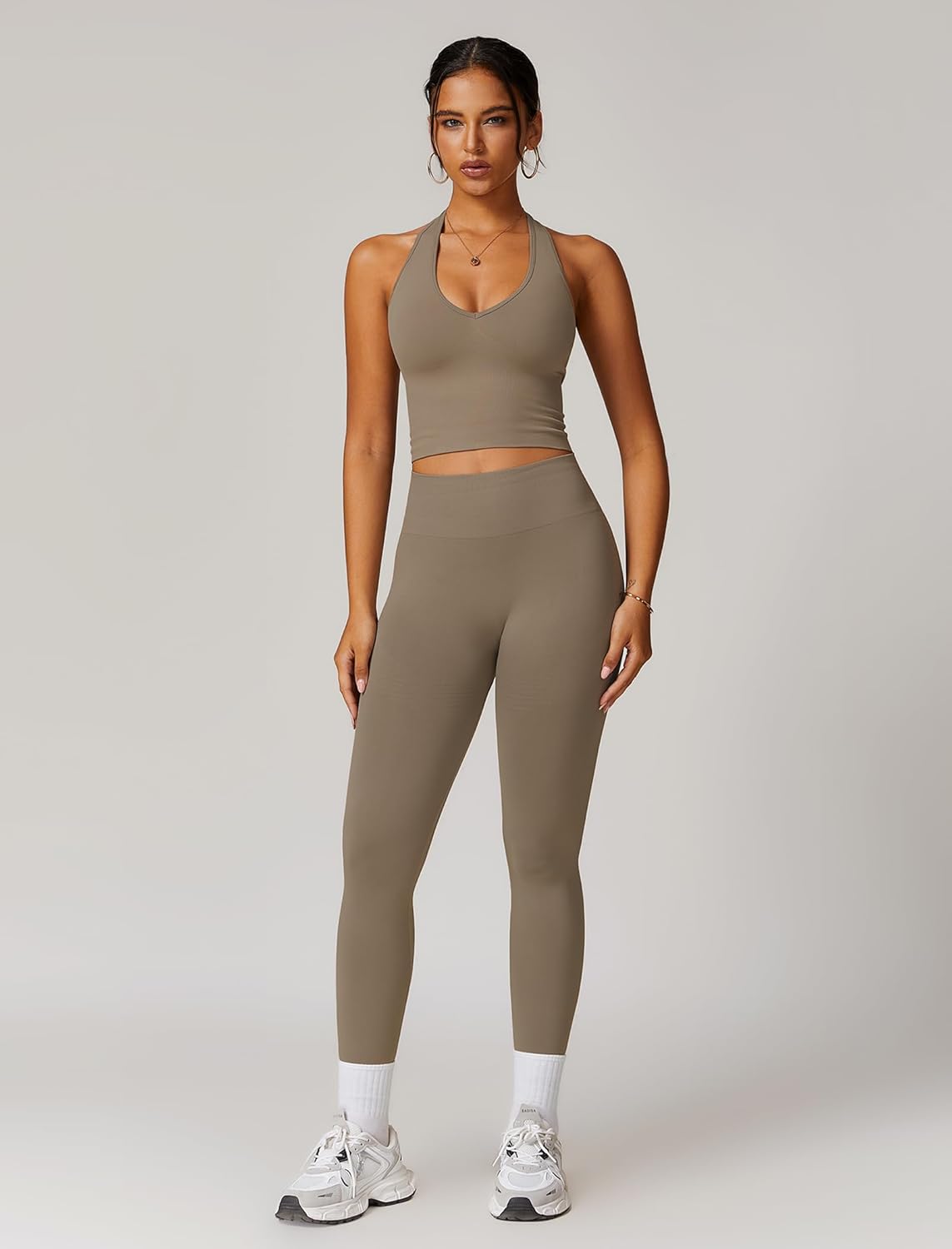 Workout Sets for Women 2 Piece Seamless Halter Tank Top Scrunch Butt Lifting High Waist Leggings Gym Sets Active Wear